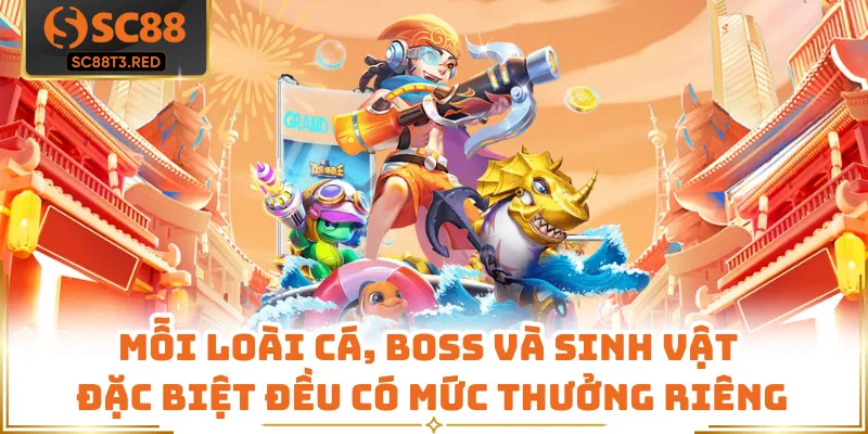 Mỗi loài cá, boss và sinh vật đặc biệt đều có mức thưởng riêng